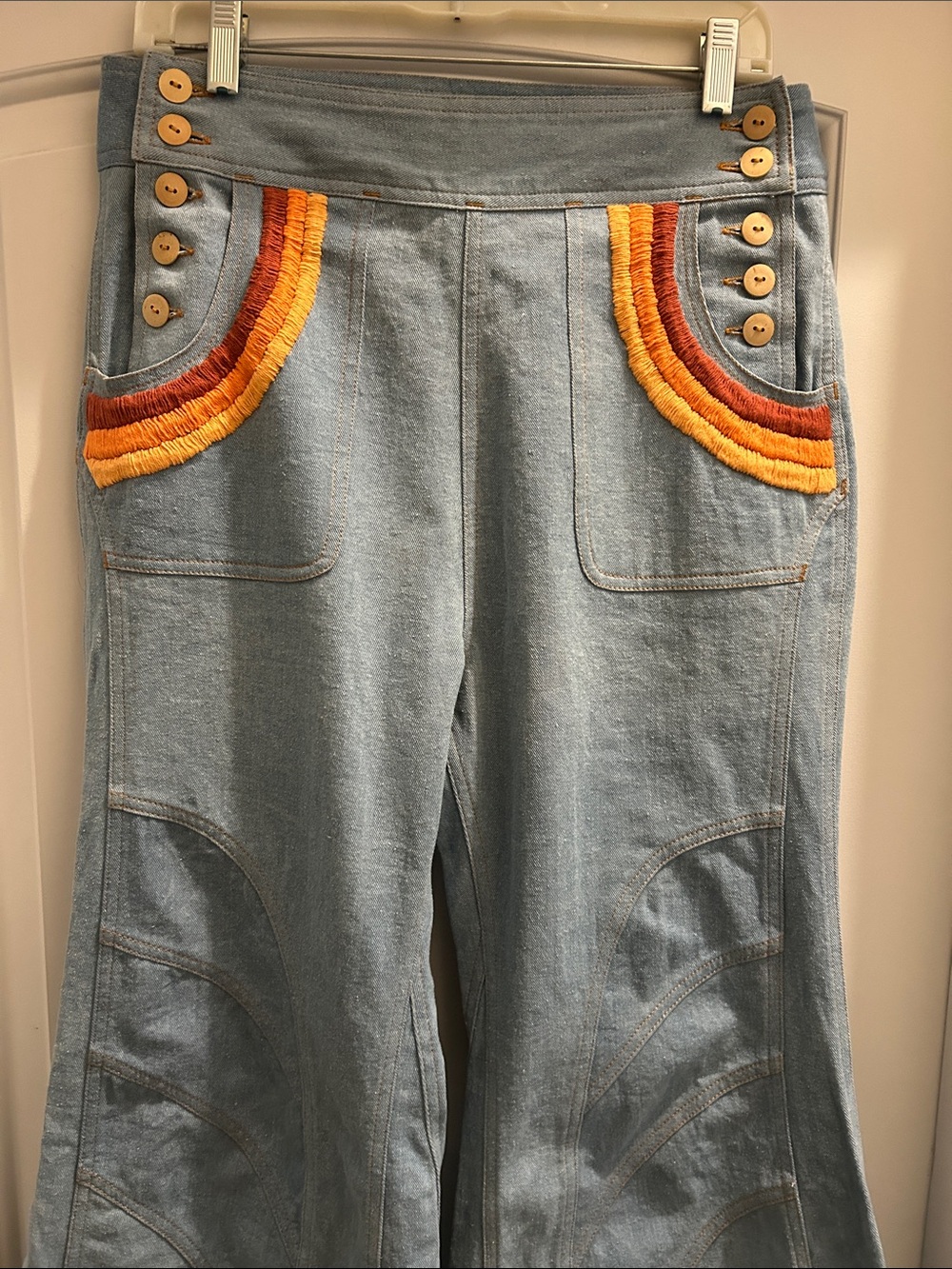 🌼 Chasing Unicorns Red Hot Jeans with Rainbow Trim - Picture 6 of 11